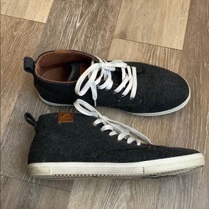 Charcoal grey twill mid top sneakers 👟